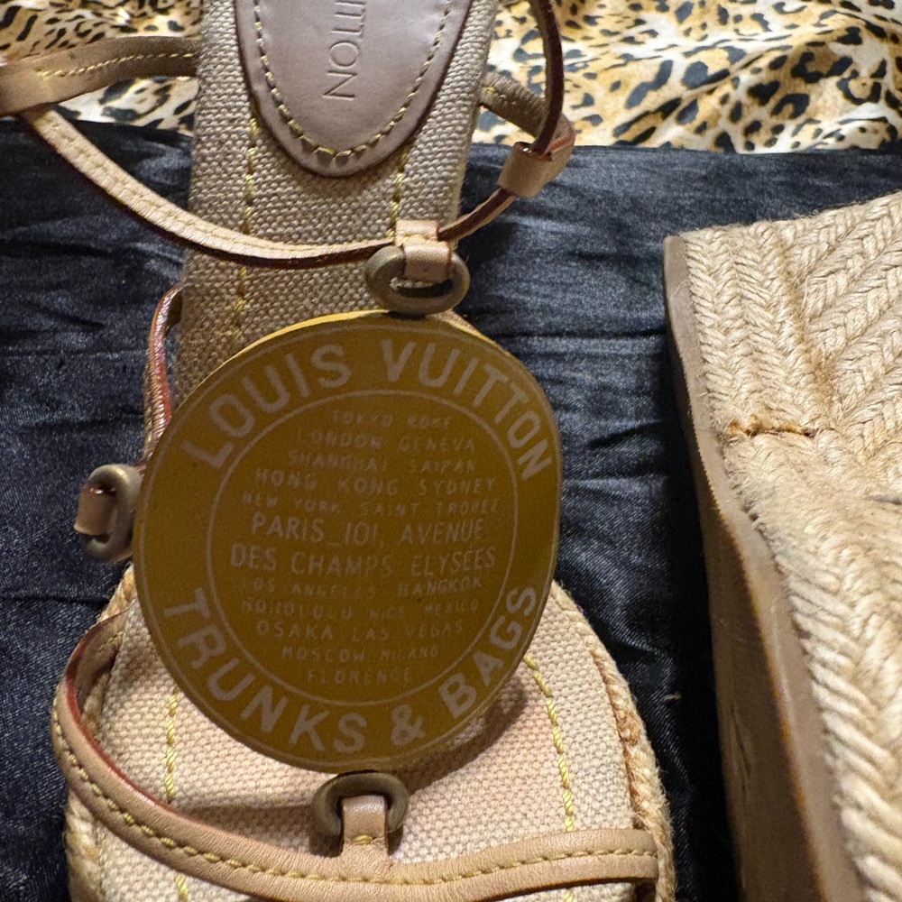 Louis Vuitton Beige Leather and Canvas Sandal with Branded Tag